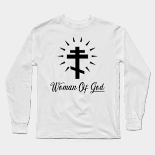 Woman Of God - Orthodox Cross - Black - Christian Series 12B Long Sleeve T-Shirt